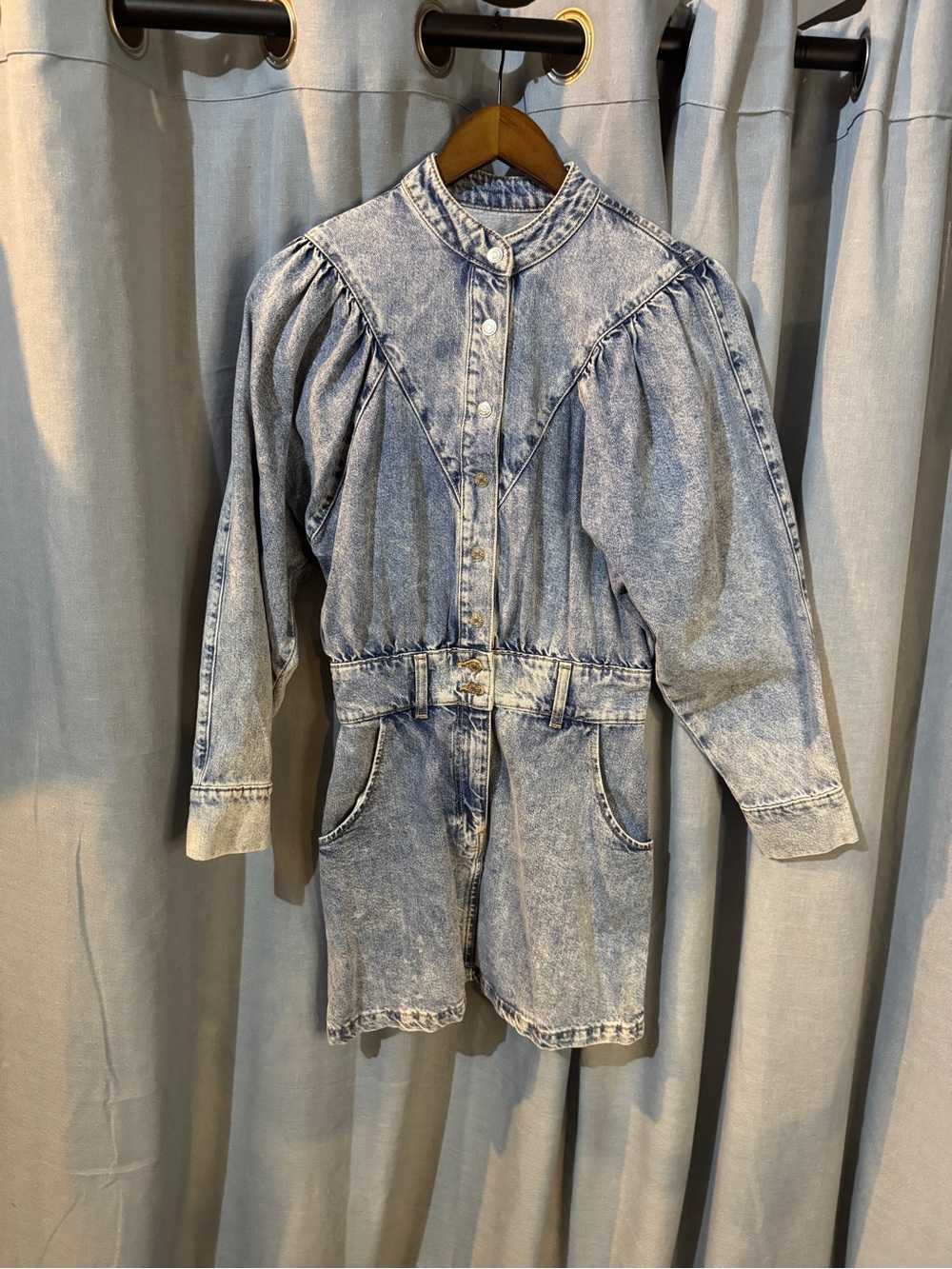 Acid Wash Denim Dress - Light Blue